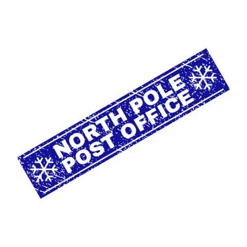 NORTH POLE POST OFFICE Scratched Rectangle Stamp Seal with Snowflakes Stock Illustration