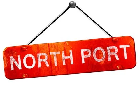 North port, 3D rendering, a red hanging sign Illustration