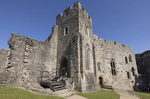 The North range complex from the Lower Bailey in Chepstow Castle, Wales Stock Photos
