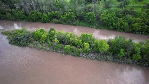 North Saskaatchewan River in Edmonton, Canada, Flood Event Stock Footage 337910934