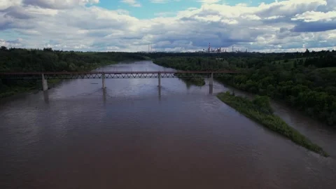 North Saskaatchewan River in Edmonton, Canada, Flood Event Stock Footage 337910935