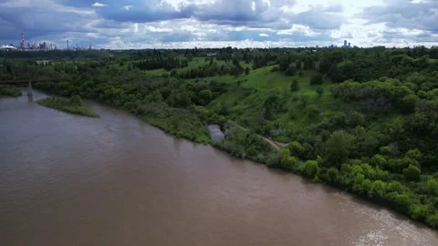 North Saskaatchewan River in Edmonton, Canada, Flood Event Stock Footage 337911139