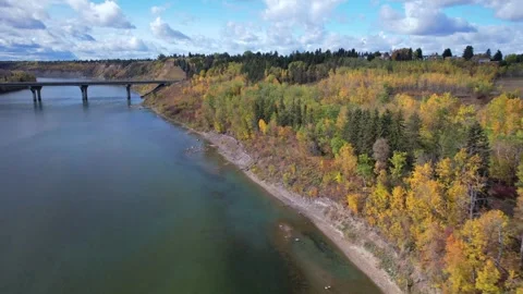 North Saskatchewan River Fall, October 3, 2024 Stock Footage 287345145