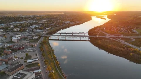 North Saskatchewan River at sunset Stock Footage 334760070