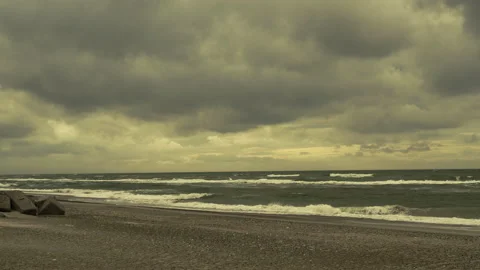 The north sea under a cloudy sky at Thorupstrand beach Stock Footage 162341338