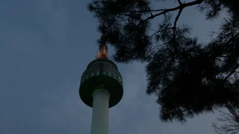 North Seoul Tower Low Angle Tracking at Dusk Stock Footage 101269086