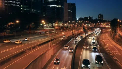 North Sydney towers over multi-lane highway leading to Harbour bridge 4k Stock Footage 155332389