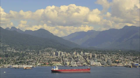 North Vancouver BC Canada with Clouds and Water Traffic Transportation Timelapse 스톡 동영상 29012467