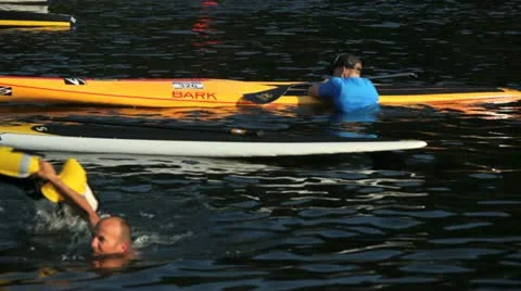 North vancouver bc canada - july 17 2012 kayak and paddle board races Stock Footage