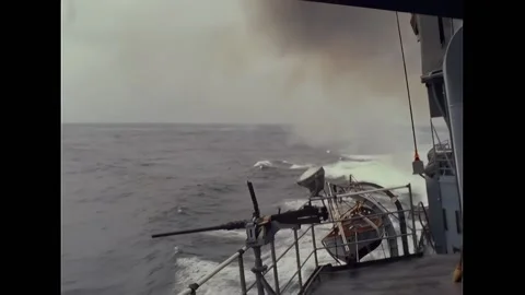 NORTH VIETNAM - 1966 - Shells from 5" gun on USS O'Brien fire and damage done to Видео 331068203