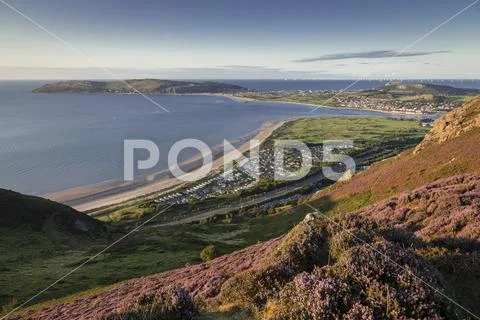 North Wales coast from Sychnant Pass above Conwy Morfa Stock Photos