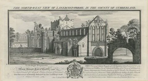 THE NORTH-WEST VIEW OF LANERCOST-PRIORY, IN THE COUNTY OF CUMBERLAND. Auth... Stock Photos