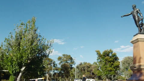 NorthAdelaide Colonel Light Statue Pan Wide Stock Footage 156431747