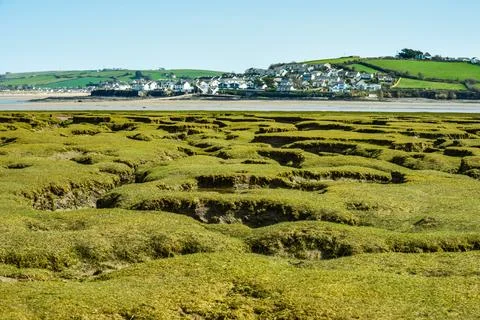 Northam Burrows mud flats in Devon make an unusual pattern during low tide Stock Photos