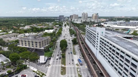 Northbound US1 and Metrorail at Kendall Station – Aerial View July 1st 2025 Stock Footage 312645340