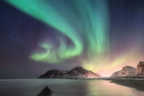 Northen light landscape Stock Photos