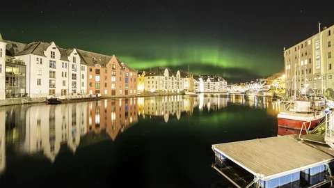 Norther lights in Alesund centrum Stock Footage 88244381
