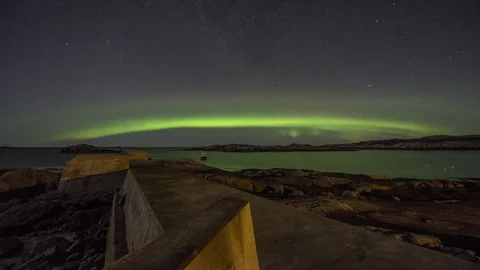 Norther Lights with boat Stock Footage 87801667