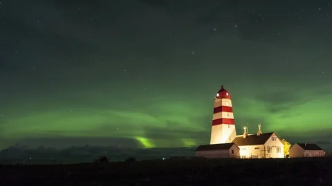 Norther Lights with lighthouse Stock Footage 87793944