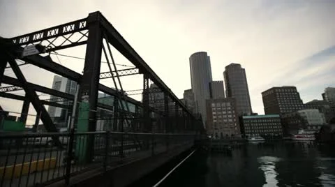Northern Ave Bridge with skyline Stock Footage