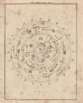 Northern Celestial Index Map of the Constellations Stock Photos