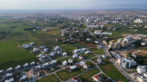 Northern Cyprus. Drone. Buildings, fields and the sea. City life. Tourists. Stock Footage 231784811