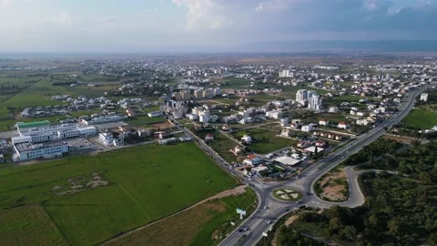 Northern Cyprus. Drone. Buildings, fields and the sea. City life. Tourists. Stock Footage 231784963