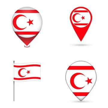 Northern Cyprus Flag Map Pin Icons Set Collection. Stock Illustration