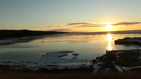 Northern Ice Flows Beach Sunset- Winter Timelapse Livingston Cove, Nova Scotia Stock Footage 63809945