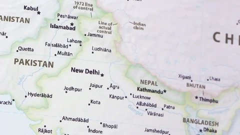Northern India on a Map (with Defocus) Stock Footage 103626756