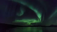 Northern Light (Aurora Borealis) In A Fjord Stock Footage