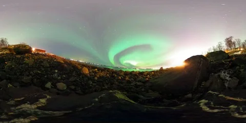 Northern light (aurora borealis) VR over a stony beach in northern Norway Vídeos de archivo 86130366