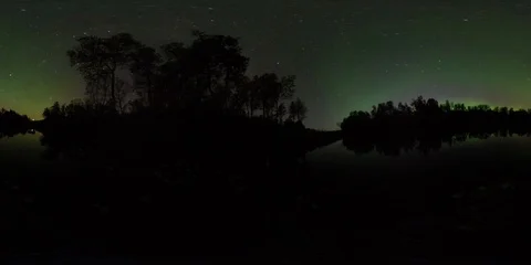 Northern light (aurora borealis) VR over a river and a forest Stock Footage 86563335
