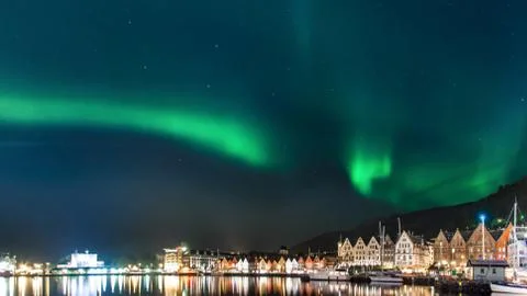 Northern lights above Bergen Stock Photos
