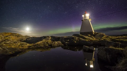Northern Lights and moonset Stock Footage 87955080