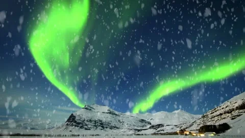 Northern lights and snowfall Stock Footage 167094783