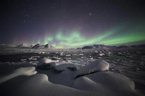 Northern Lights - Arctic winter landscape Stock Photos