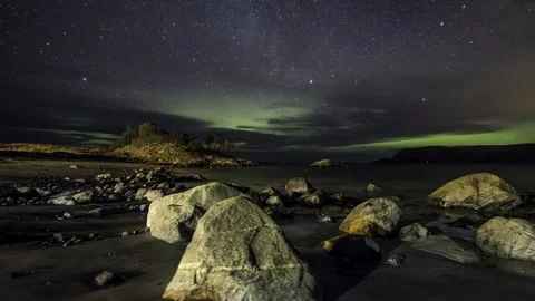 Northern Lights from beach Stock Footage 87766258