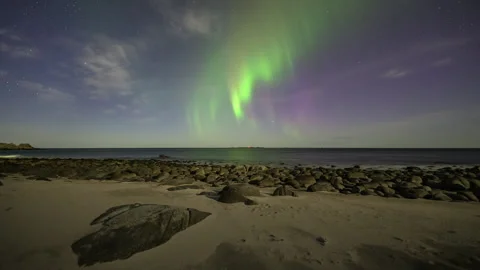 Northern Lights on the beach Stock Footage 250441174