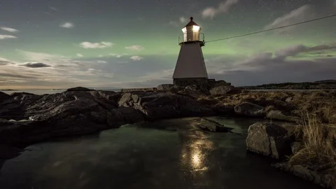 Northern Lights with Beacon Stock Footage 87766824