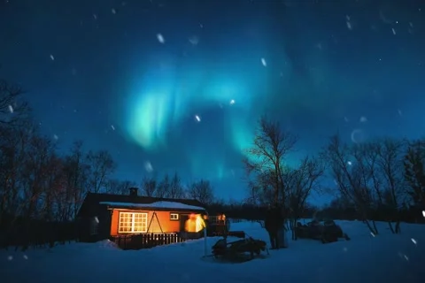 Northern Lights Chalet (Footage #1) Stock Footage