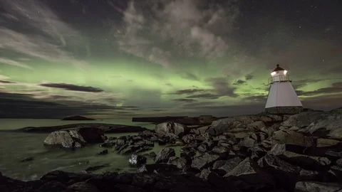 Northern Lights on coast Stock Footage 87766995