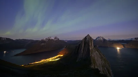 Northern Lights during twilight time Stock Footage 250297876