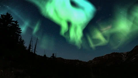 Northern Lights Green Loop Winter Mountain Canyon Stock Footage 165513151