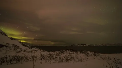 Northern Lights on the Kola Peninsula. Teriberka, Murmansk region, Russia Stock Footage