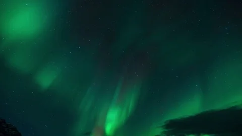 Northern lights kp 7 Iceland green only sky Stock Footage