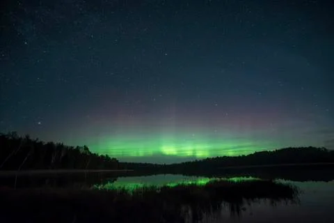 Northern Lights Lake Reflection Stock Photos