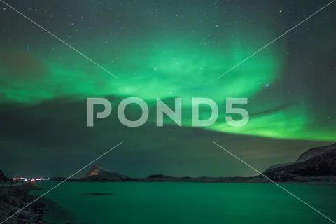 Northern lights on lofoten islands Stock Photos