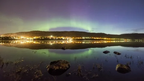 Northern Lights mirroring Stock Footage 87786807
