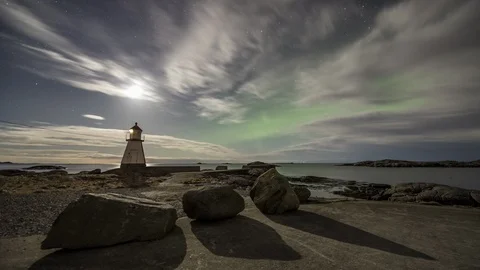 Northern Lights with Moonlight Stock Footage 87766756